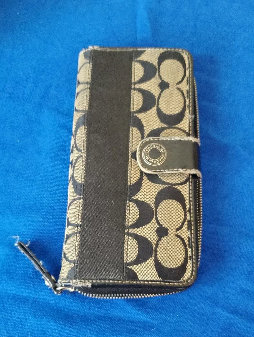 Vintage Coach Signature Canvas Checkbook Wallet Black Flap French Purse